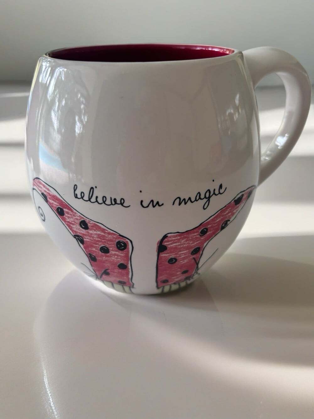 Rae Dunn Magenta Ivory Red Believe In Magic Holiday Elf Shoes Coffee Mug